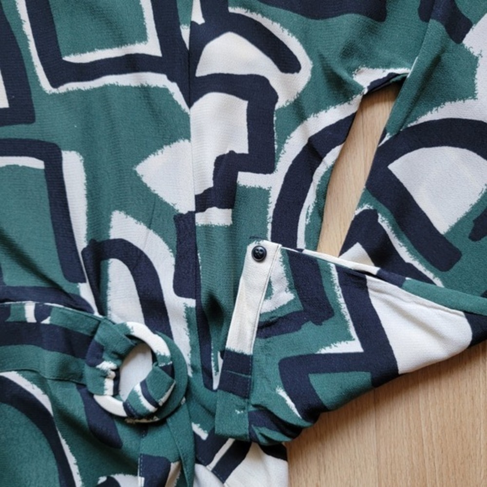 Zara Geometric Print Belted Mini Dress Green White Black Long Sleeve Women S - Picture 4 of 9